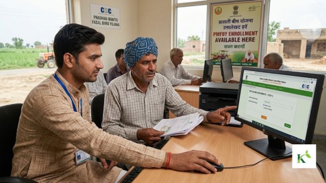 CSC operator helping a kisaan upload PMFBY documents